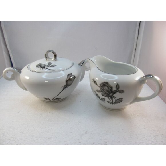 Vintage Nishida Silver Black Rose Creamer and Sugar Bowl Set - Picture 13 of 14